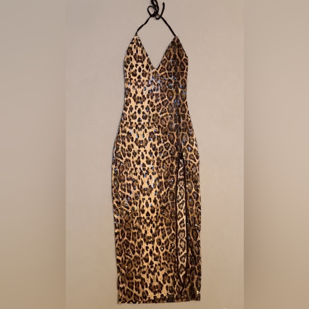 Leopard Print Sequin Dress